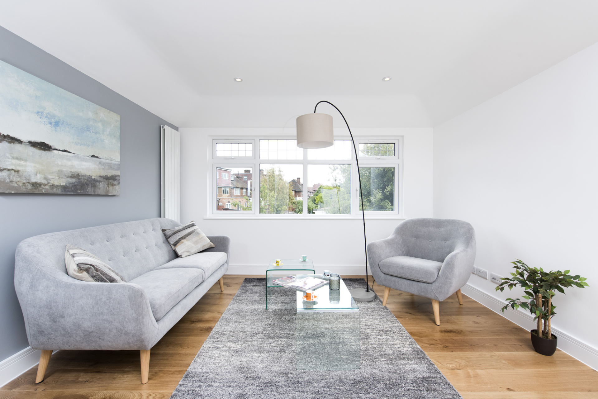 Grey living room with sofas